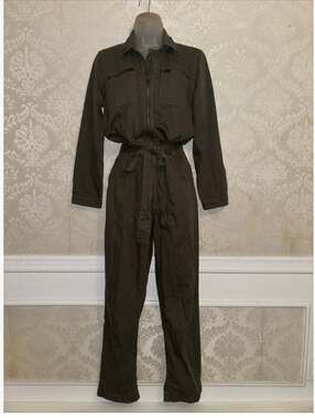 Lucky Brand Khaki Tie Front Boiler Jumpsuit Sz M
